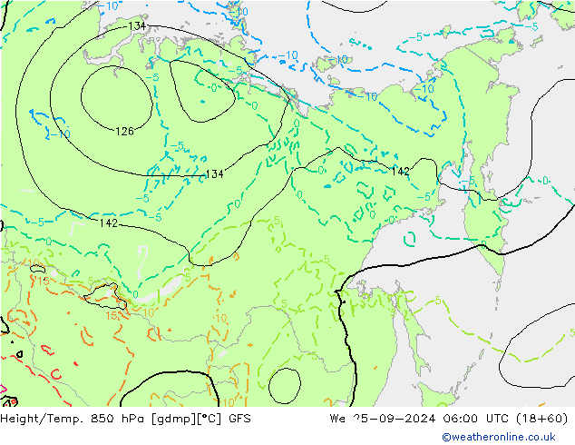 Height/Temp. 850 hPa GFS  25.09.2024 06 UTC