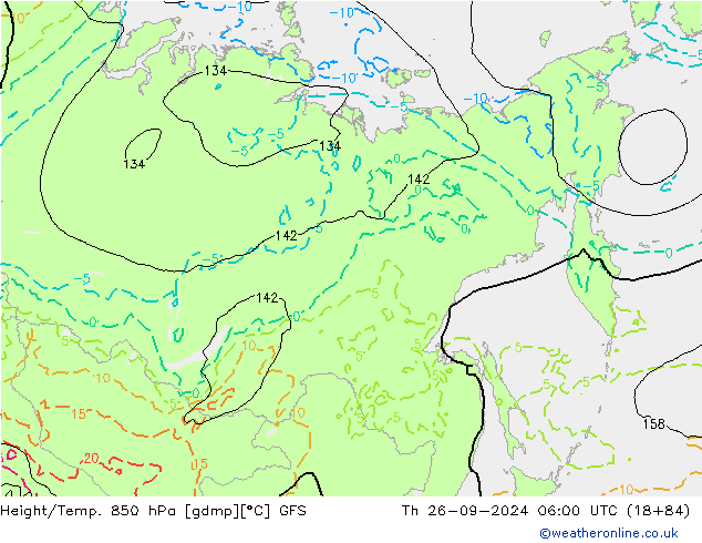 Géop./Temp. 850 hPa GFS jeu 26.09.2024 06 UTC