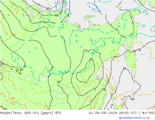 Height/Temp. 925 hPa GFS So 29.09.2024 06 UTC