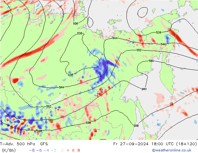 T-Adv. 500 hPa GFS Fr 27.09.2024 18 UTC