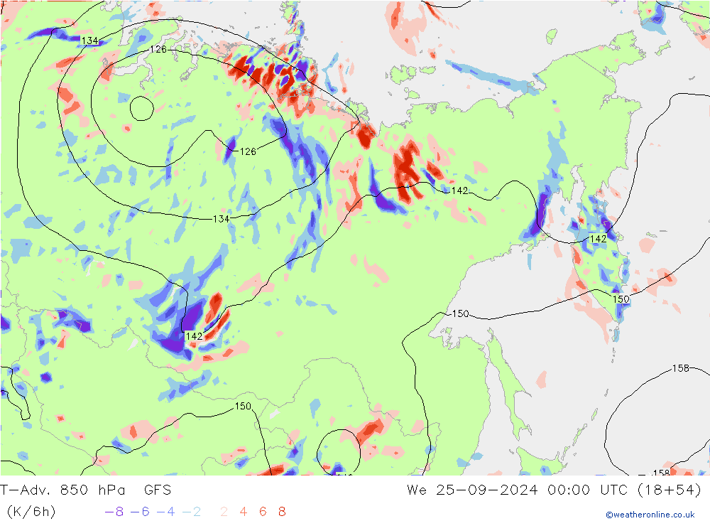 T-Adv. 850 hPa GFS śro. 25.09.2024 00 UTC