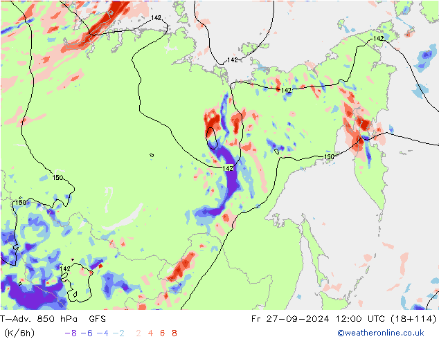 T-Adv. 850 hPa GFS Sex 27.09.2024 12 UTC