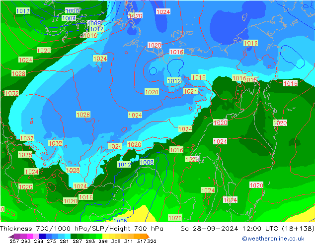 700-1000 hPa Kalınlığı GFS Cts 28.09.2024 12 UTC