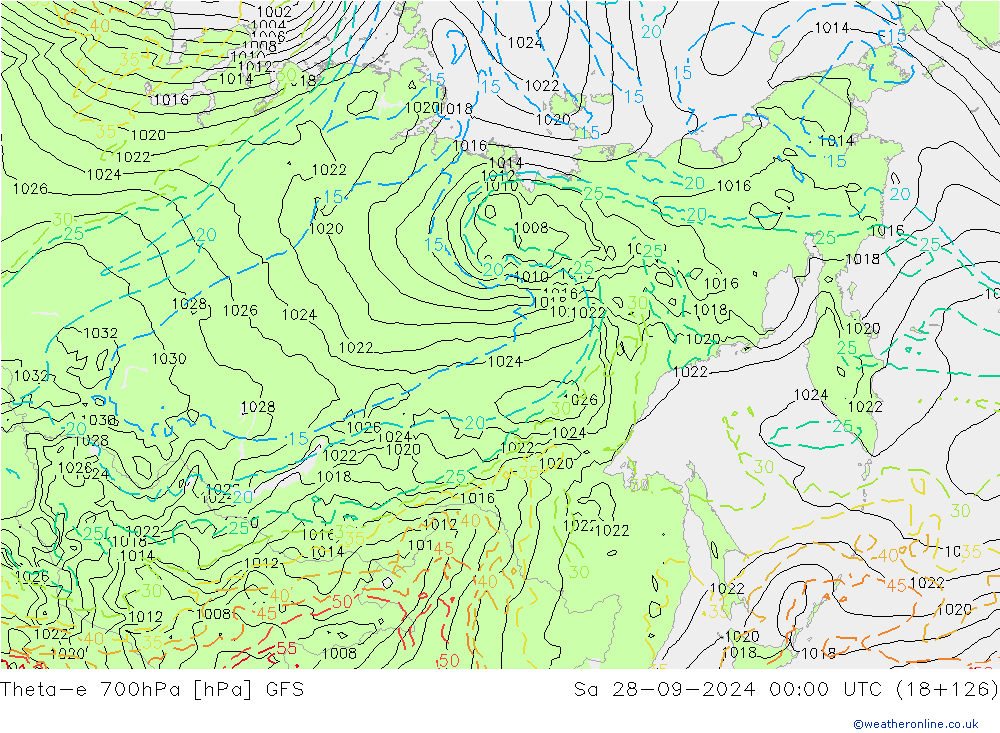 Theta-e 700hPa GFS Sa 28.09.2024 00 UTC