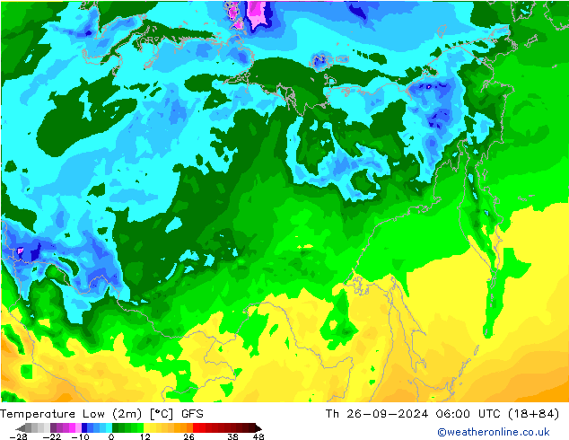 Minumum Değer (2m) GFS Per 26.09.2024 06 UTC