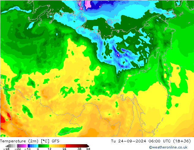 Temperature (2m) GFS Tu 24.09.2024 06 UTC