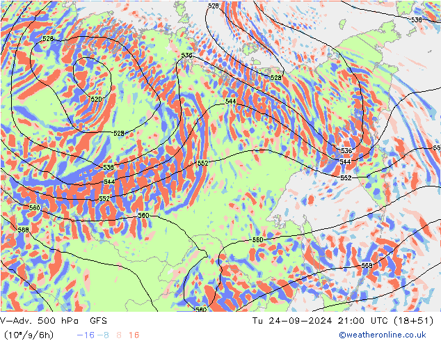 V-Adv. 500 hPa GFS Di 24.09.2024 21 UTC