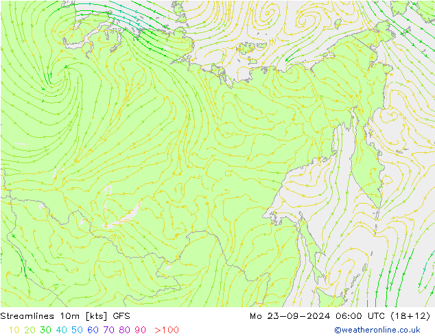 Linea di flusso 10m GFS lun 23.09.2024 06 UTC