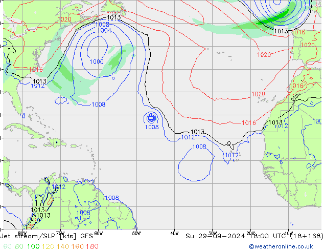 Jet stream GFS Dom 29.09.2024 18 UTC