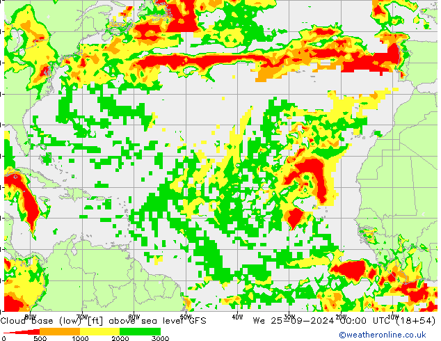 Cloud base (low) GFS mié 25.09.2024 00 UTC