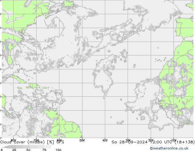 zachmurzenie (środk.) GFS so. 28.09.2024 12 UTC