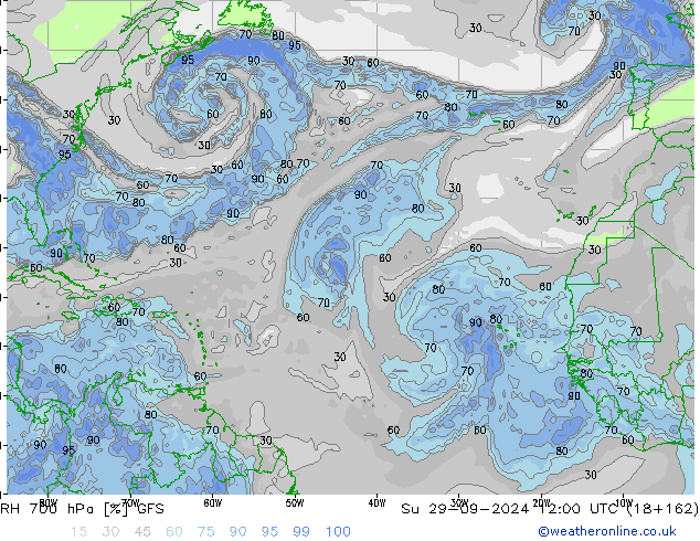 RH 700 hPa GFS Su 29.09.2024 12 UTC