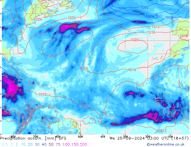 Precipitation accum. GFS  25.09.2024 03 UTC