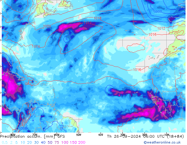 Precipitación acum. GFS jue 26.09.2024 06 UTC