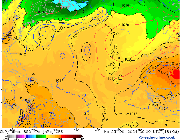 SLP/Temp. 850 hPa GFS Po 23.09.2024 00 UTC