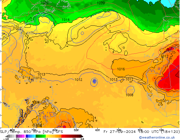 SLP/Temp. 850 hPa GFS pt. 27.09.2024 18 UTC