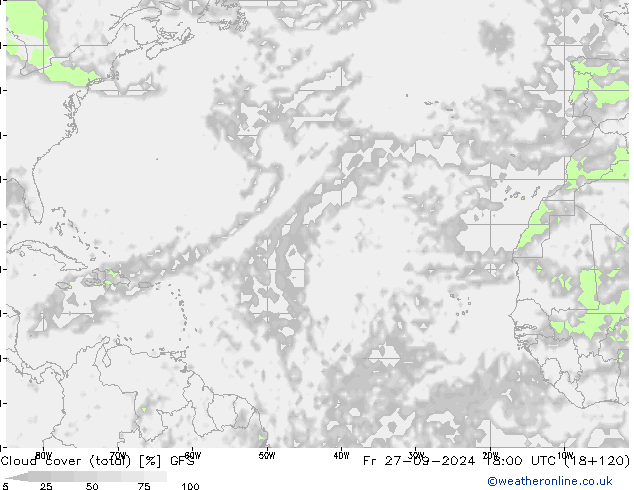 Cloud cover (total) GFS Fr 27.09.2024 18 UTC