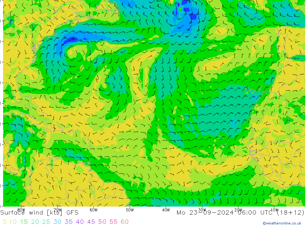 Surface wind GFS Po 23.09.2024 06 UTC