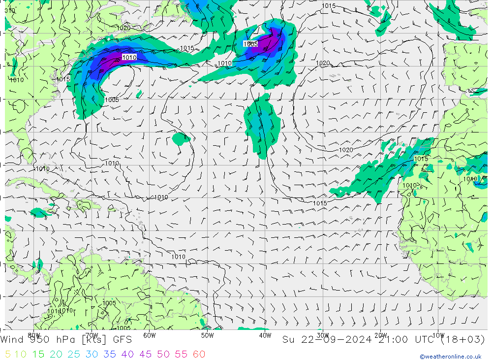 Vento 950 hPa GFS Dom 22.09.2024 21 UTC