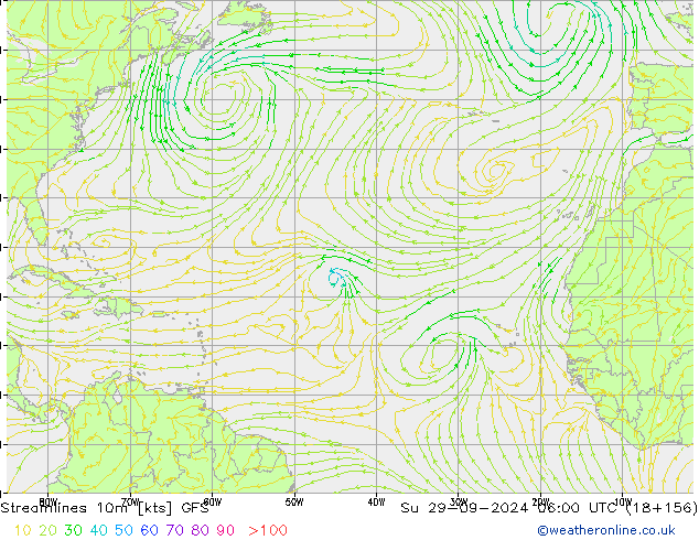 Streamlines 10m GFS Su 29.09.2024 06 UTC