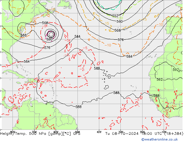 Z500/Regen(+SLP)/Z850 GFS di 08.10.2024 18 UTC