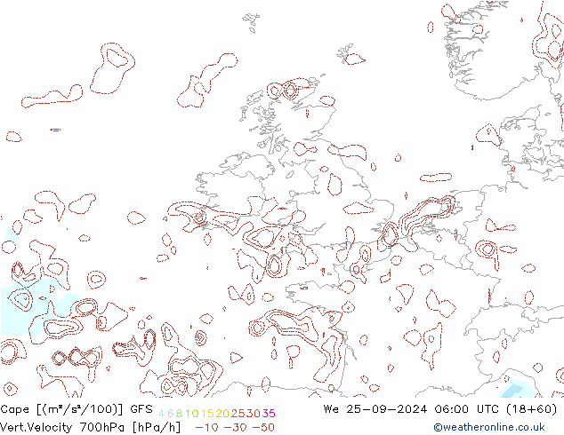 Cape GFS mié 25.09.2024 06 UTC