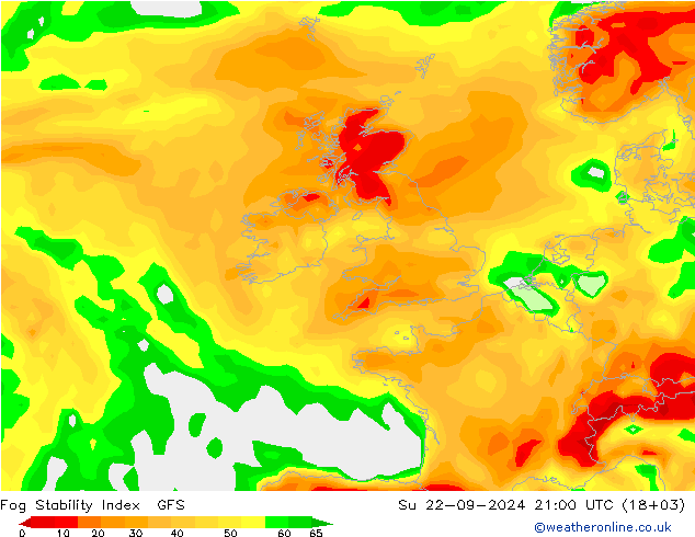 Fog Stability Index GFS Ne 22.09.2024 21 UTC