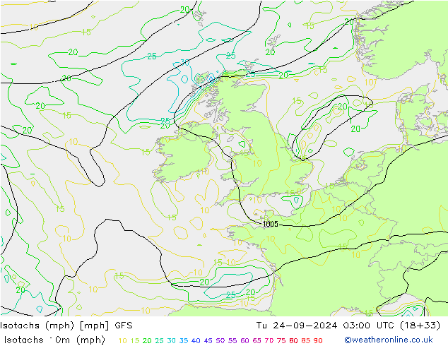 Isotachs (mph) GFS mar 24.09.2024 03 UTC