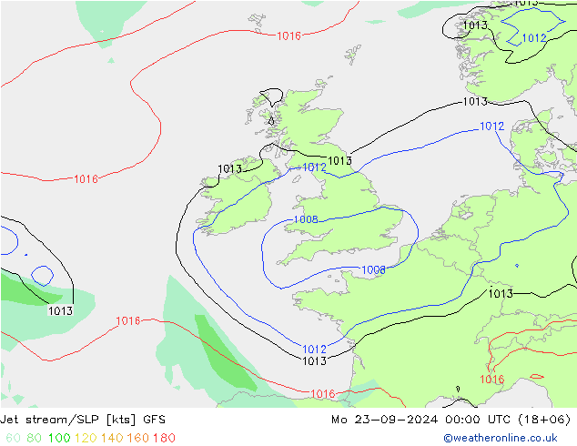 Jet stream/SLP GFS Mo 23.09.2024 00 UTC