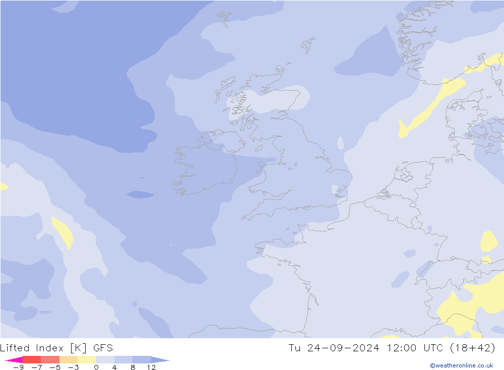 Lifted Index GFS Tu 24.09.2024 12 UTC