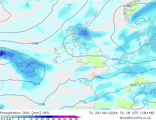 Z500/Rain (+SLP)/Z850 GFS Tu 24.09.2024 18 UTC