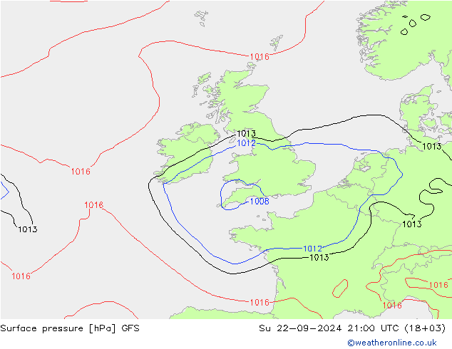 Surface pressure GFS Su 22.09.2024 21 UTC