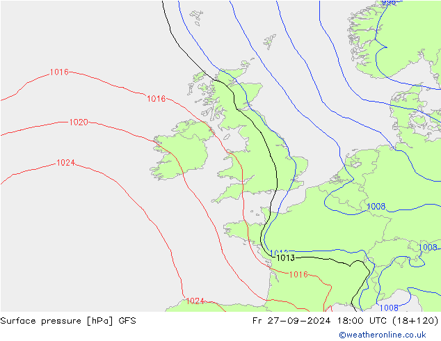 pression de l'air GFS ven 27.09.2024 18 UTC