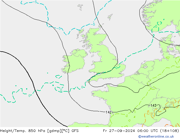 Height/Temp. 850 hPa GFS Fr 27.09.2024 06 UTC