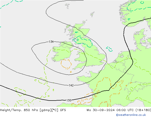 Height/Temp. 850 hPa GFS Mo 30.09.2024 06 UTC