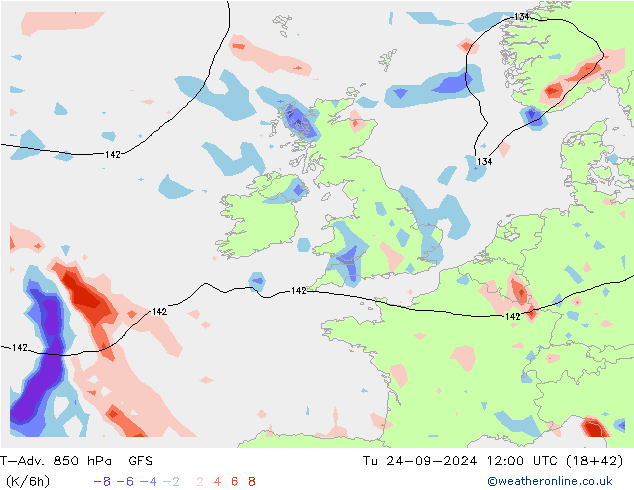 T-Adv. 850 hPa GFS Tu 24.09.2024 12 UTC