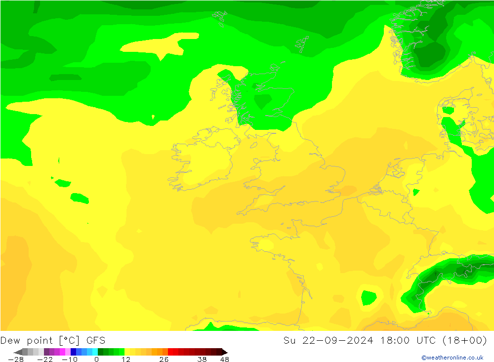 точка росы GFS Вс 22.09.2024 18 UTC