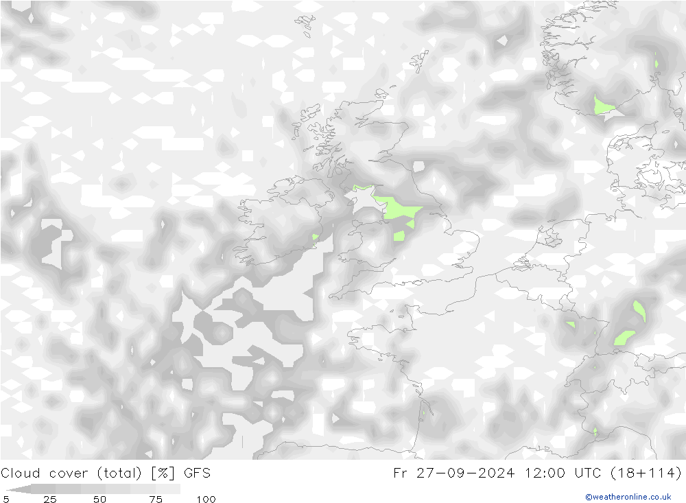 Bewolking (Totaal) GFS vr 27.09.2024 12 UTC