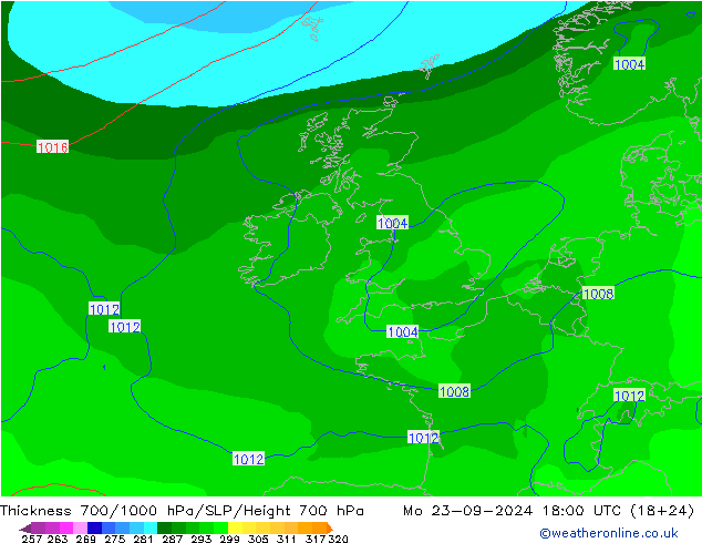 700-1000 hPa Kalınlığı GFS Pzt 23.09.2024 18 UTC