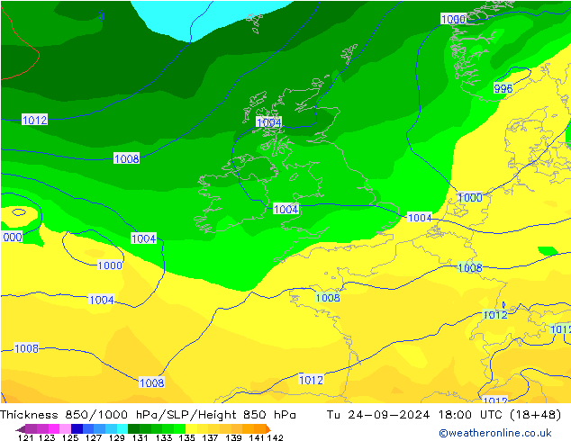 Thck 850-1000 hPa GFS Tu 24.09.2024 18 UTC