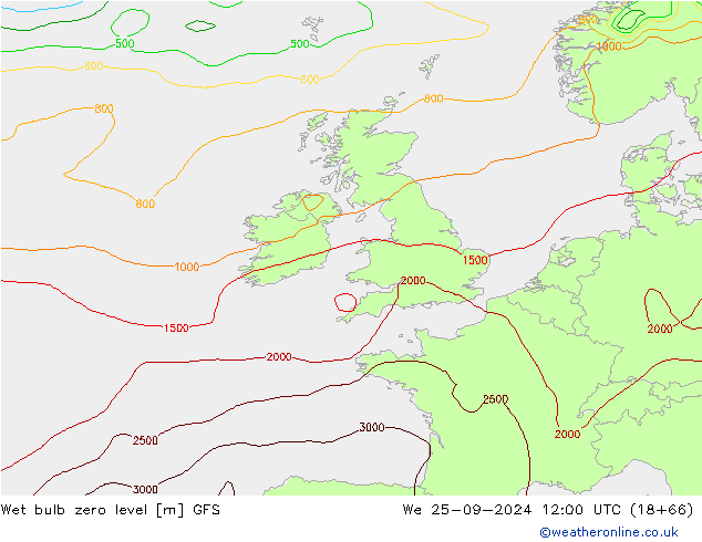 Wet bulb zero level GFS St 25.09.2024 12 UTC