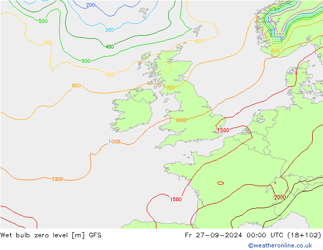 Wet bulb zero level GFS Fr 27.09.2024 00 UTC