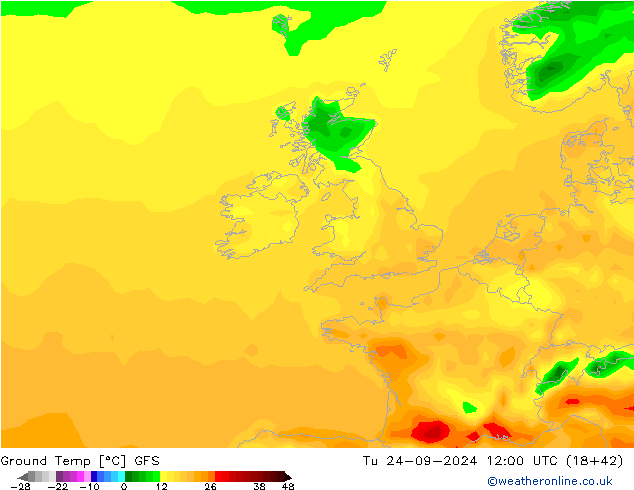 Ground Temp GFS Tu 24.09.2024 12 UTC