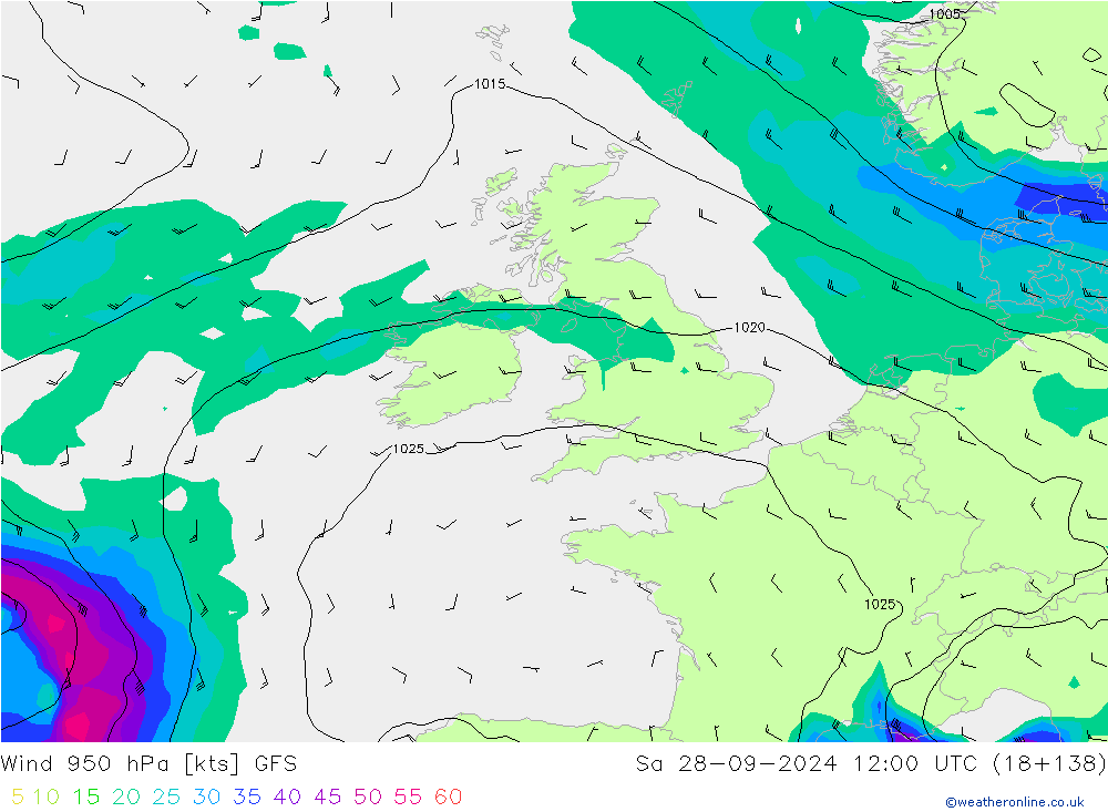 Wind 950 hPa GFS Sa 28.09.2024 12 UTC