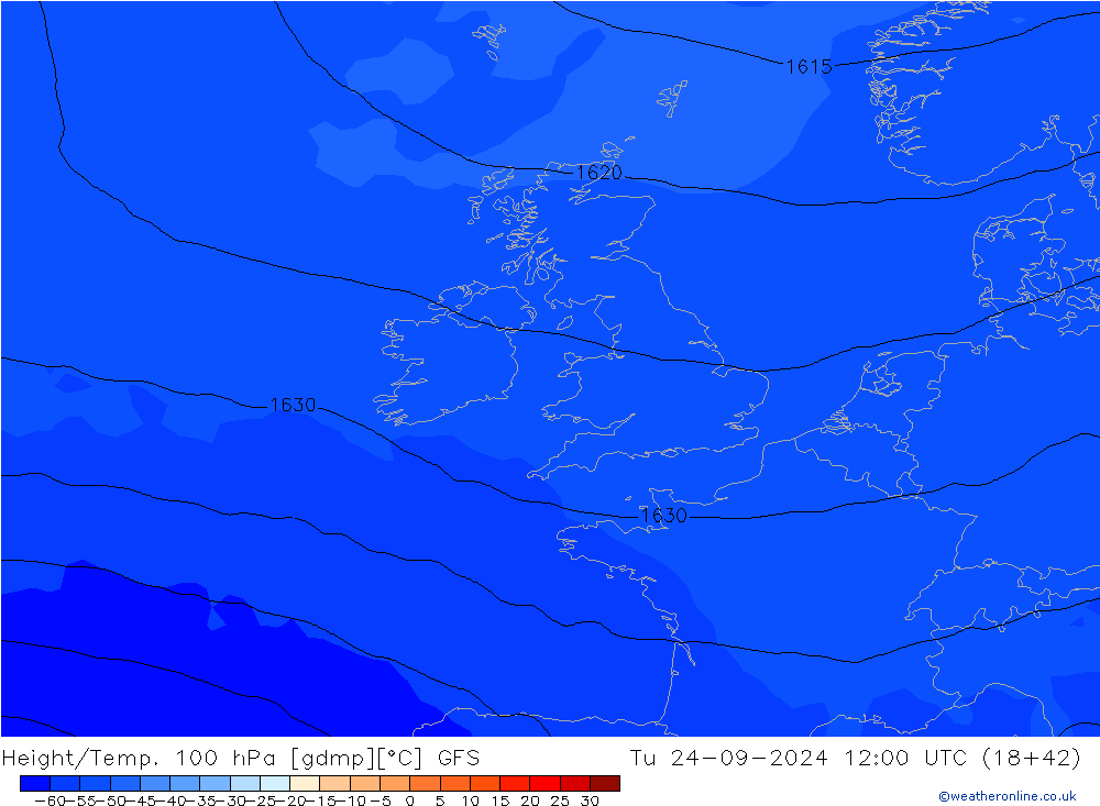 Height/Temp. 100 hPa GFS Út 24.09.2024 12 UTC