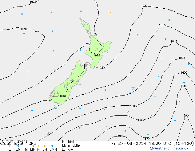 Cloud layer GFS пт 27.09.2024 18 UTC