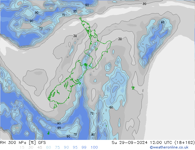 RH 300 hPa GFS Su 29.09.2024 12 UTC