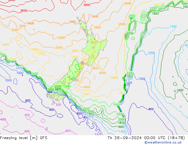 Freezing level GFS Th 26.09.2024 00 UTC