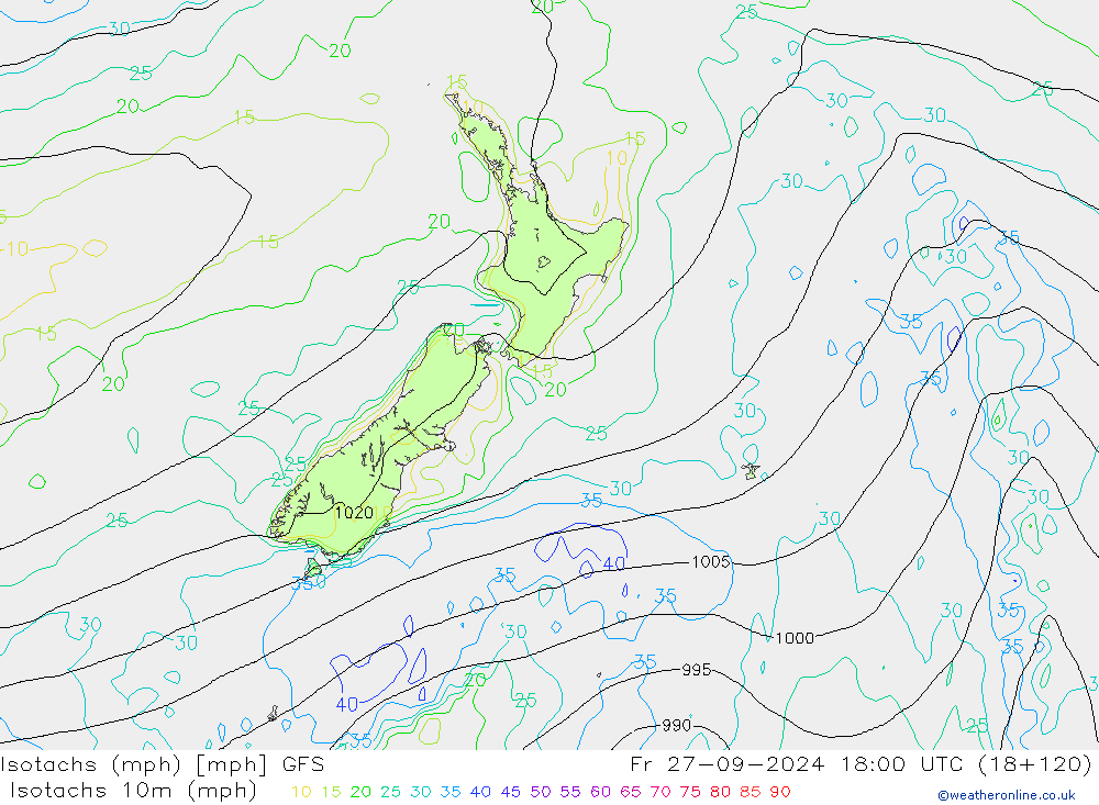 Isotachs (mph) GFS Fr 27.09.2024 18 UTC