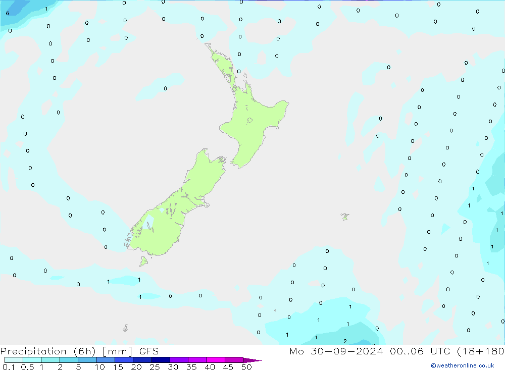 Precipitación (6h) GFS lun 30.09.2024 06 UTC